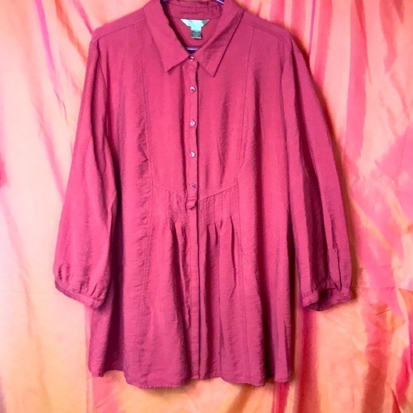 WHITE Stag Women’s Peasant Tunic Blouse Size 2X Coral Color Button Front - Picture 1 of 10